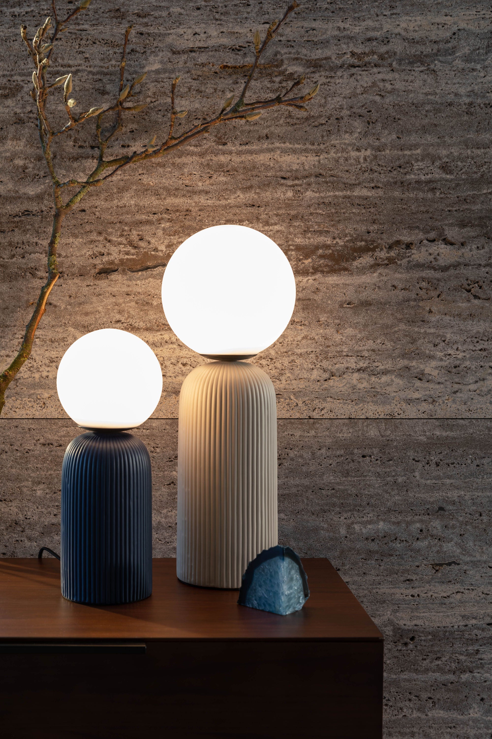 Zuiver Dash Ribbed Ceramic Royal Blue Table Lamp Small
